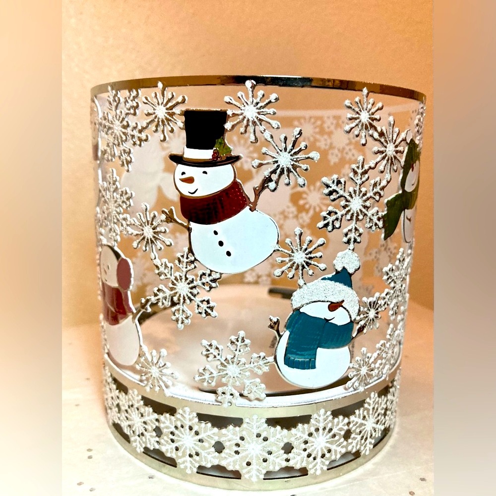 Bath & Body Works Three Wick Candle Holder - Christmas Playing Snowman NEW